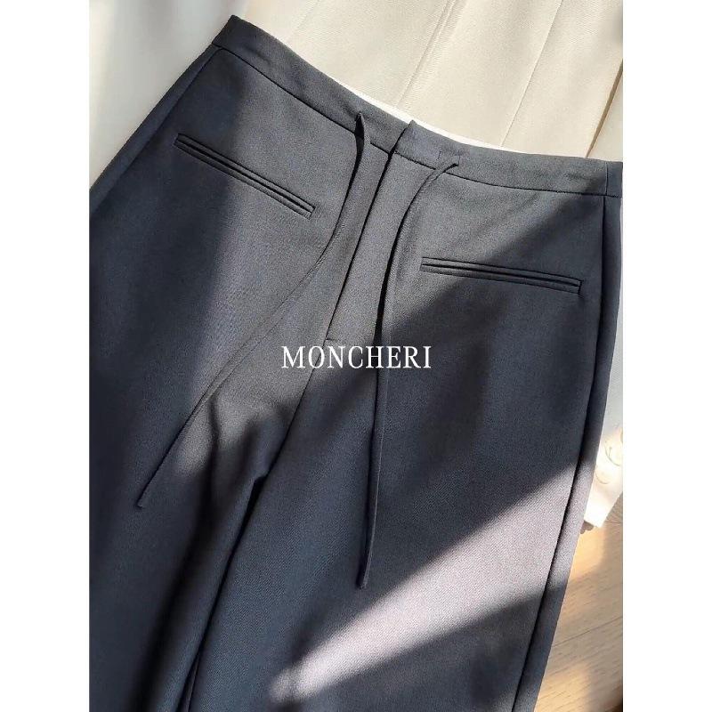 

Must-Have Women s Spring Fashion: Grey High-Waisted Drawstring Straight-Leg Trousers Large темно-серого