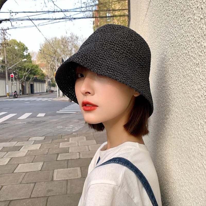 New Straw Bucket Hat Women's Summer Sunscreen Sunshade Big Edge Versatile Folding Sun Hat Fashionable Washbasin Hat