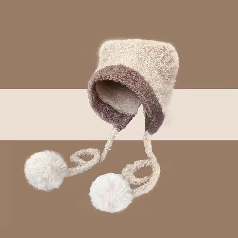 

1 шт. Осень и зима Новая расцветка Шапка-ушанка с ремешком и медвежьими ушками для женщин Корейская милая теплая шапка для альпинизма one size абрикосовый