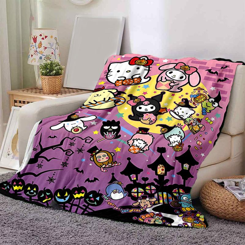 1pc Halloween Fun with Hello Kitty and Friends Themed Blanket, Seasonal Home Decorative Throw Blanket, Living Room, Travel, Camping, Car Blankets, Bea