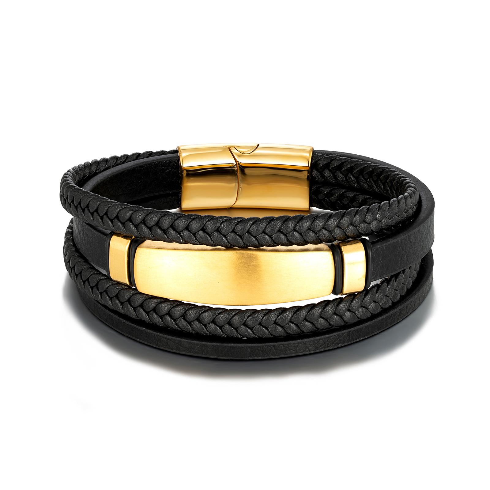 Shunquan Jewelry Leather Bracelet Factory in Stock Men s Personalized Black Leather ID Bar Bracelet Real Leather Fashion Wrap 21.5cm&Leather Bracelet