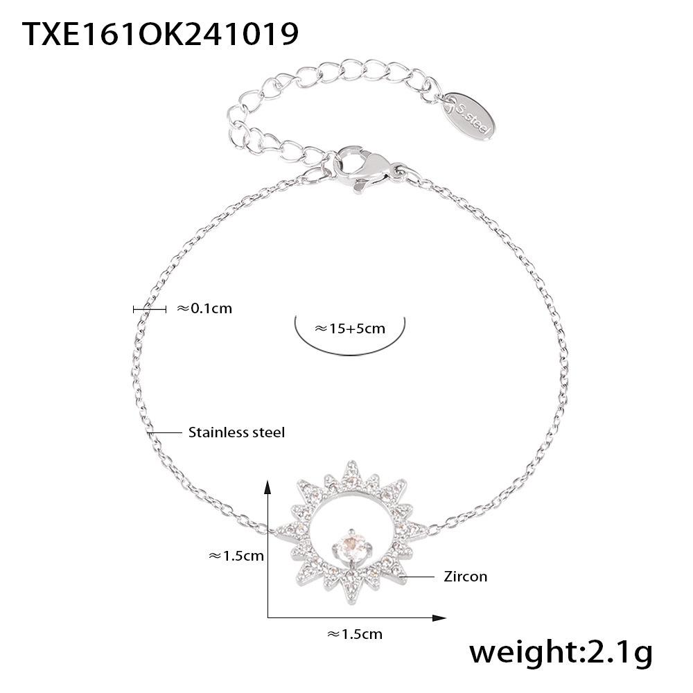 

Набор из 1 шт. колье и браслета из нержавеющей стали с маленьким солнцем, с бриллиантами, цирконием, супер блестящей текстурой, с цирконом для повседневной носки женщинами