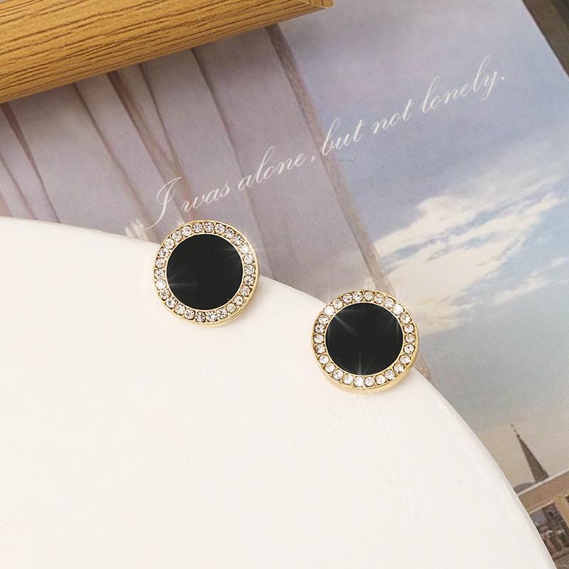 

European-American Style S925 Silver Needle Black Oil Drop Diamond Square Earrings