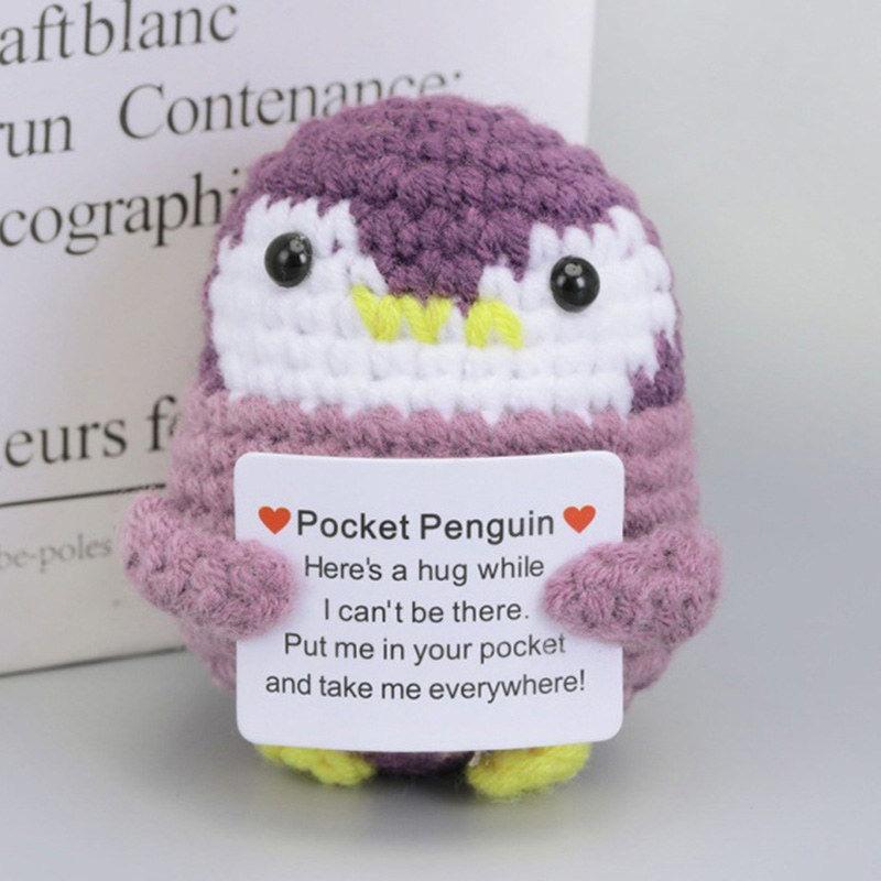 New Positive Energy Goose Hug Pocket Mini Handmade Plush Wool Knitting Doll with Card Funny Christams Gift Home Room Decoration
