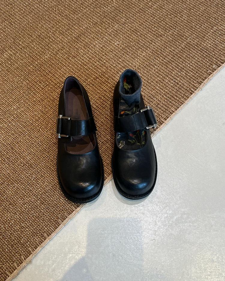 Sheepskin version~ British style Japanese round head Mary Jane shoes women's one-button loafers leather platform versatile single shoes