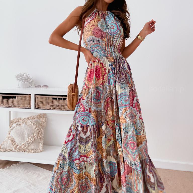 

BITCED Женское модное сексуальное платье с цветочным принтом и открытой спиной Длинные платья в стиле бохо XXL синий