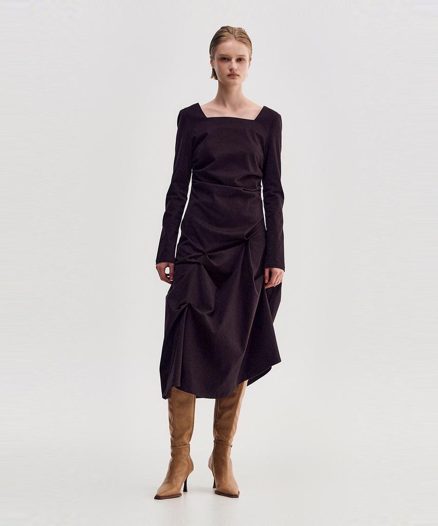 Kimjisu Dozi - Pinched Long Sleeve Dress _ Burgundy