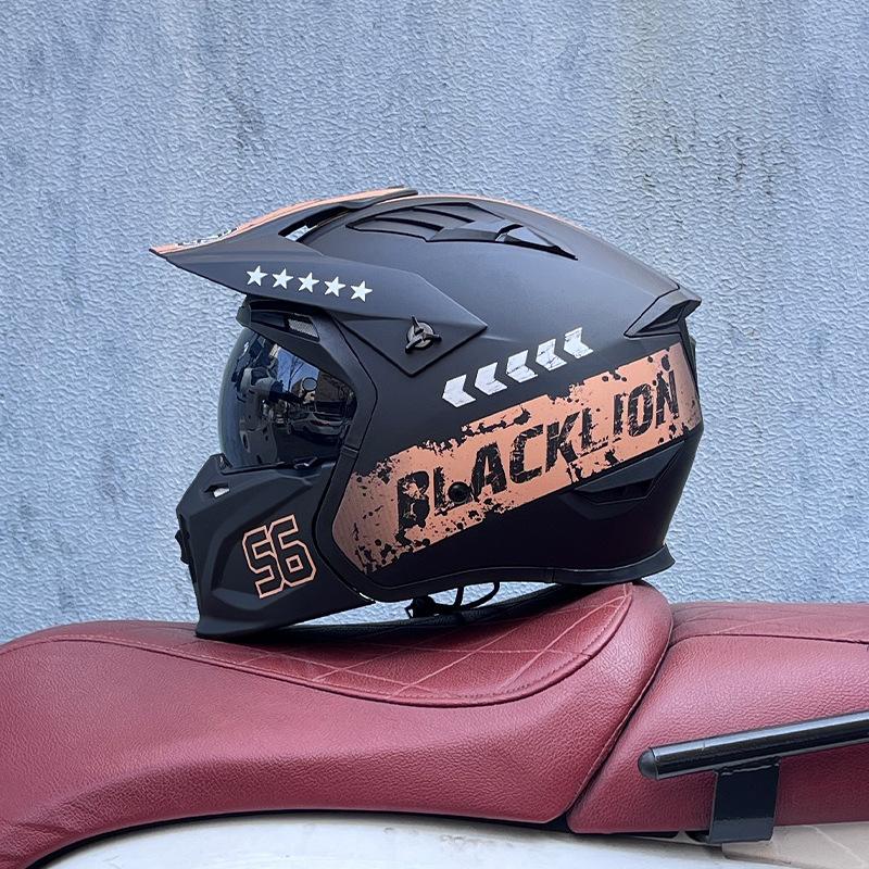 Street Fighter Motorcycle Helmet Men's and Women's Full Helmet Four Seasons Locomotive Retro Detachable Combination Helmet