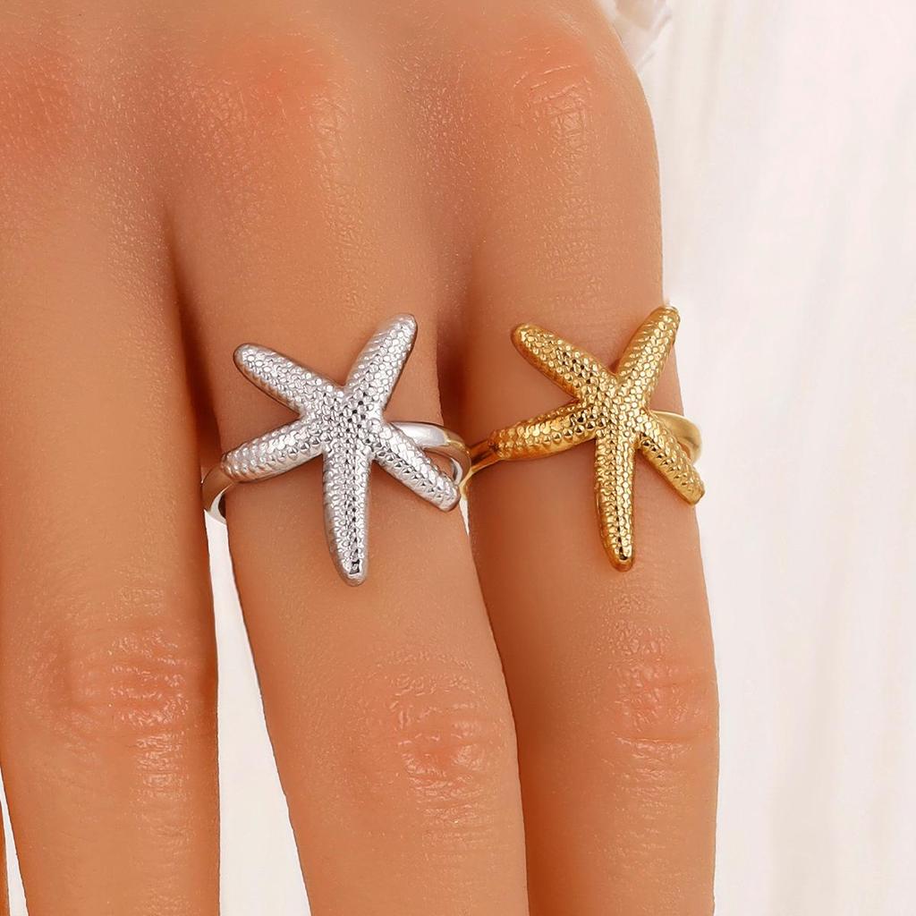 Trendy Marine Resort Style Starfish Ring - 18K Gold Plated Stainless Steel Jewelry