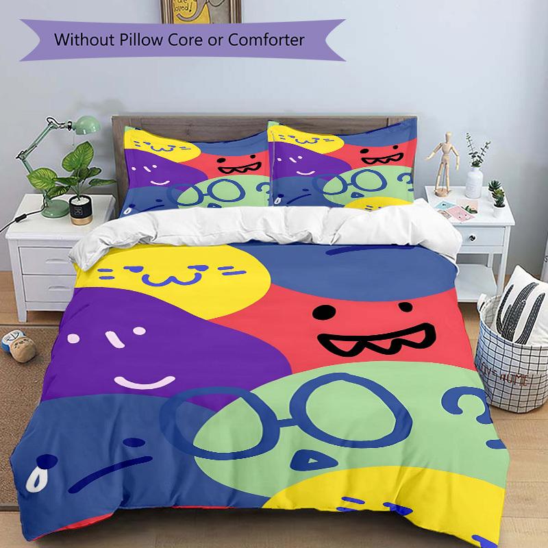 3pcs Colorful Faces Bedding Set, Breathable and Soft, Suitable for All Seasons, Ideal for Home Use, Suitable for Bedroom Decor yy250821226