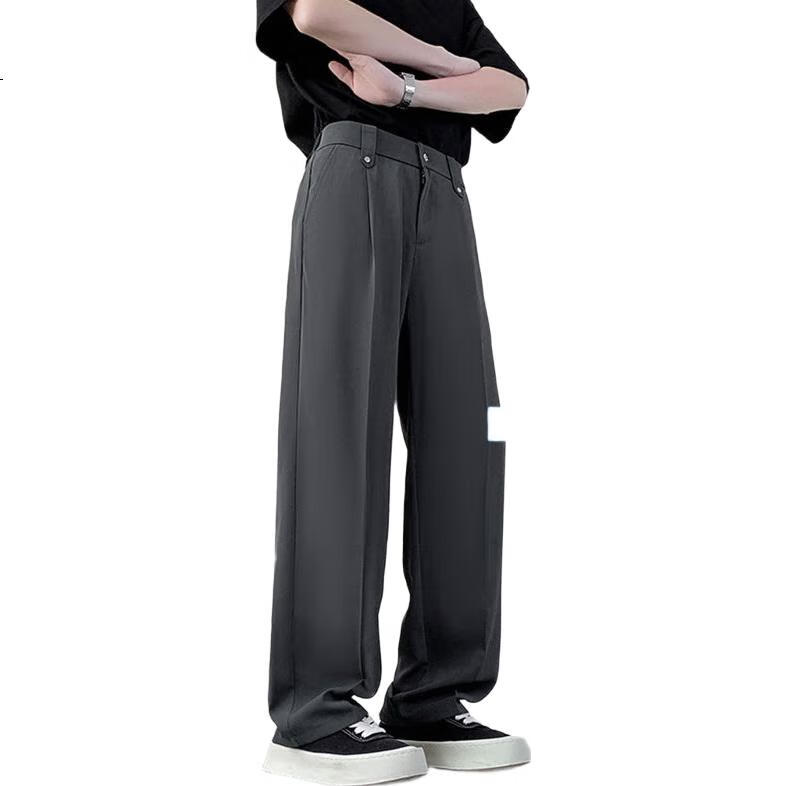 I'M DAVID Men's Dress Pants, Drapey High-End Casual Trousers, Loose Straight-Leg, Summer Ice Silk Versatile Black Suit Pants