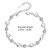 925 Silver Heart Shaped Necklace Bracelet Set for Women Vintage Korean Blue Crystal Bracelets Jewelry Set Party Jewelry