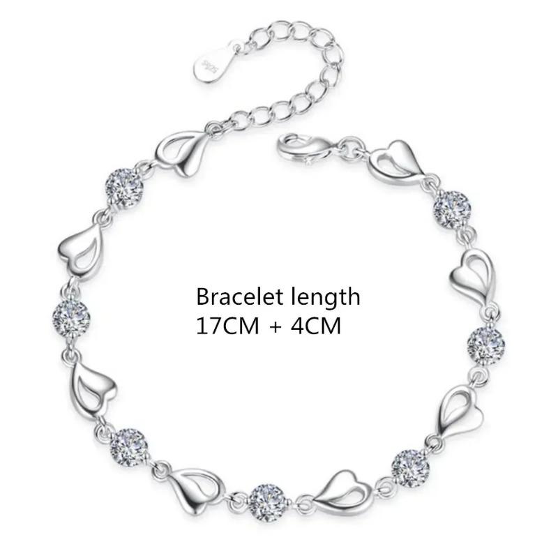 925 Silver Heart Shaped Necklace Bracelet Set for Women Vintage Korean Blue Crystal Bracelets Jewelry Set Party Jewelry