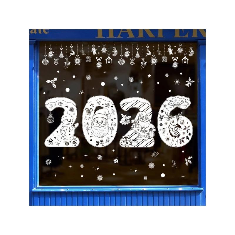 Weihnachtsdekoration Rentier Statische Schneeflocken Aufkleber für Weihnachtsfeier Fensteraufkleber