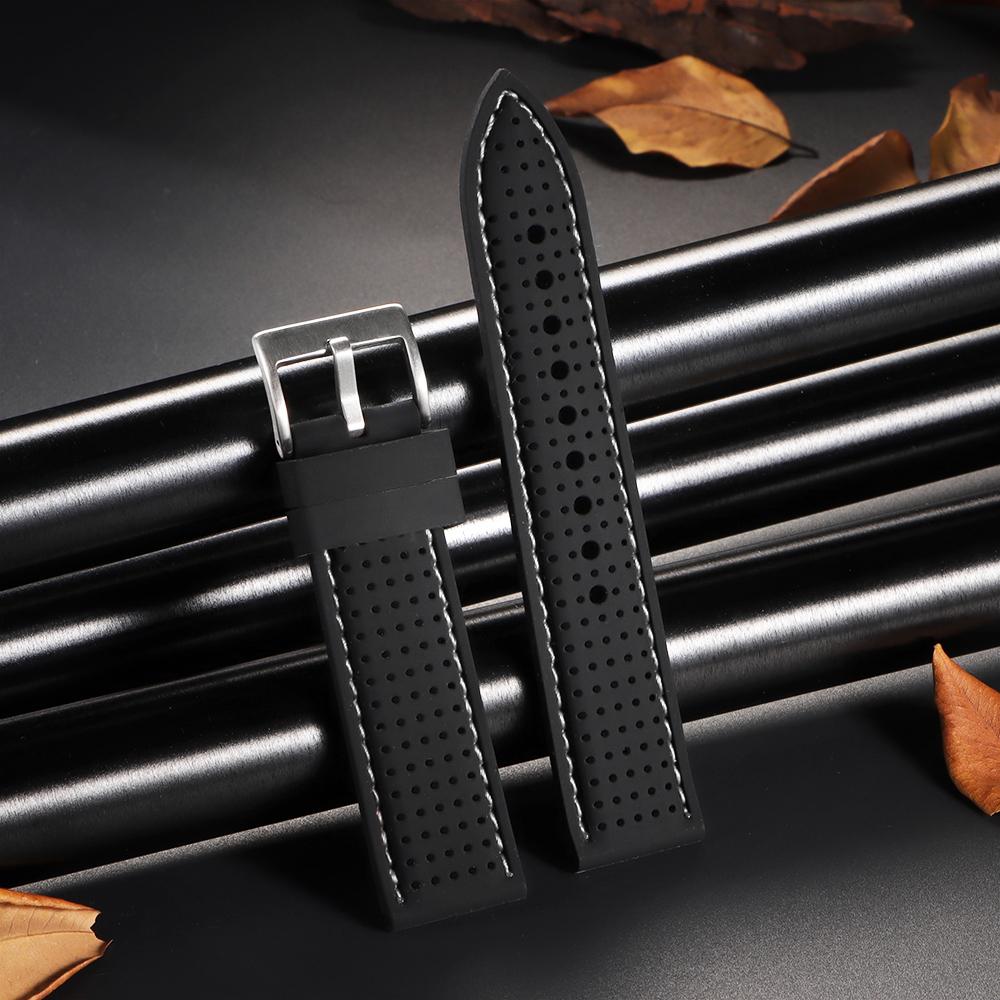 20mm 22mm 24mm Soft Silicone Rubber Watch Strap Men Women Sport Waterproof Breathable Wrist Band Matte Black Buckle Bracelet