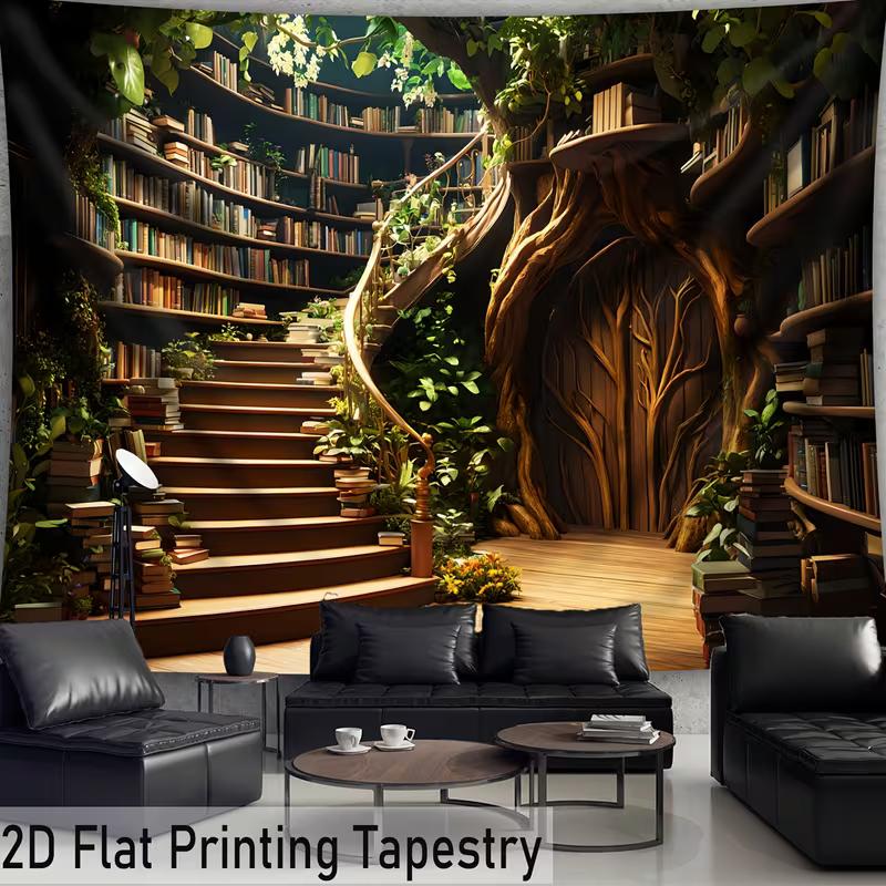 2D Magical Bookshelf Backdrop Forest Vines Party Decoration Backgroun