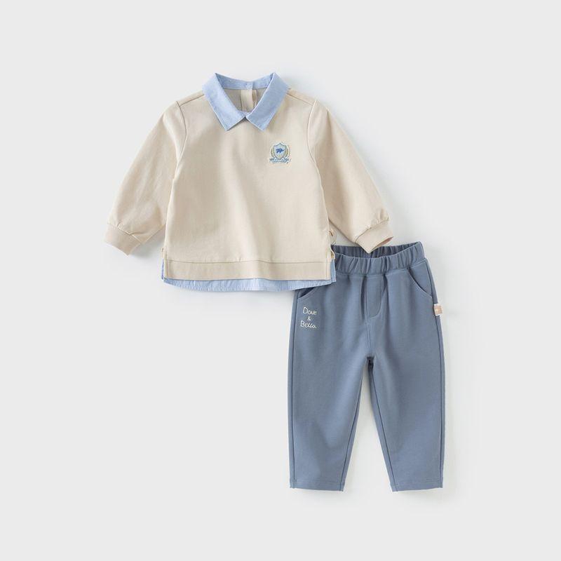 David Bella Children s Academy Style Long Pants Set 2026 New Boys  Two-Piece Top and Pants Set for Boys Spring Outfit Cream Apricot [Ready Stock] 130