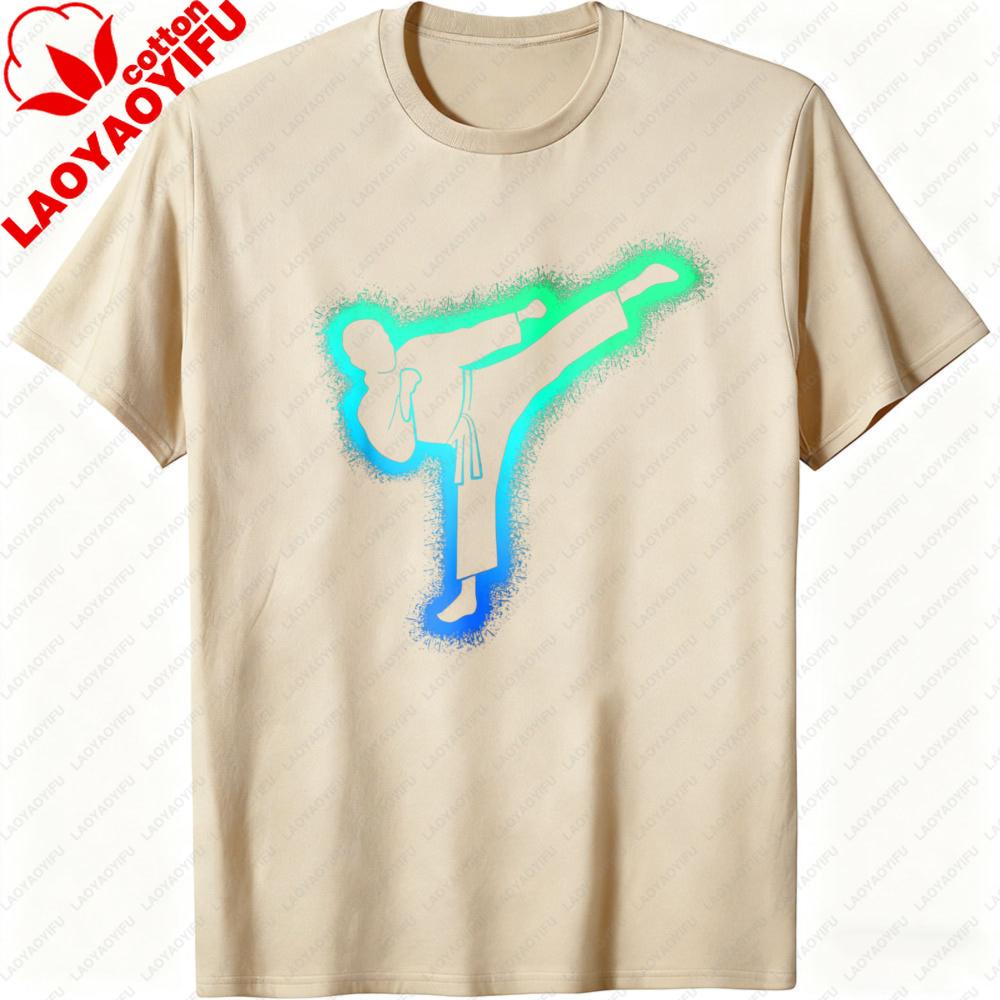 

Men TShirt Karate Kick Design Summer Casual Short Sleeve Cotton Fashion Top for Men Streetwear Gift Idea Sporty Style 4XL