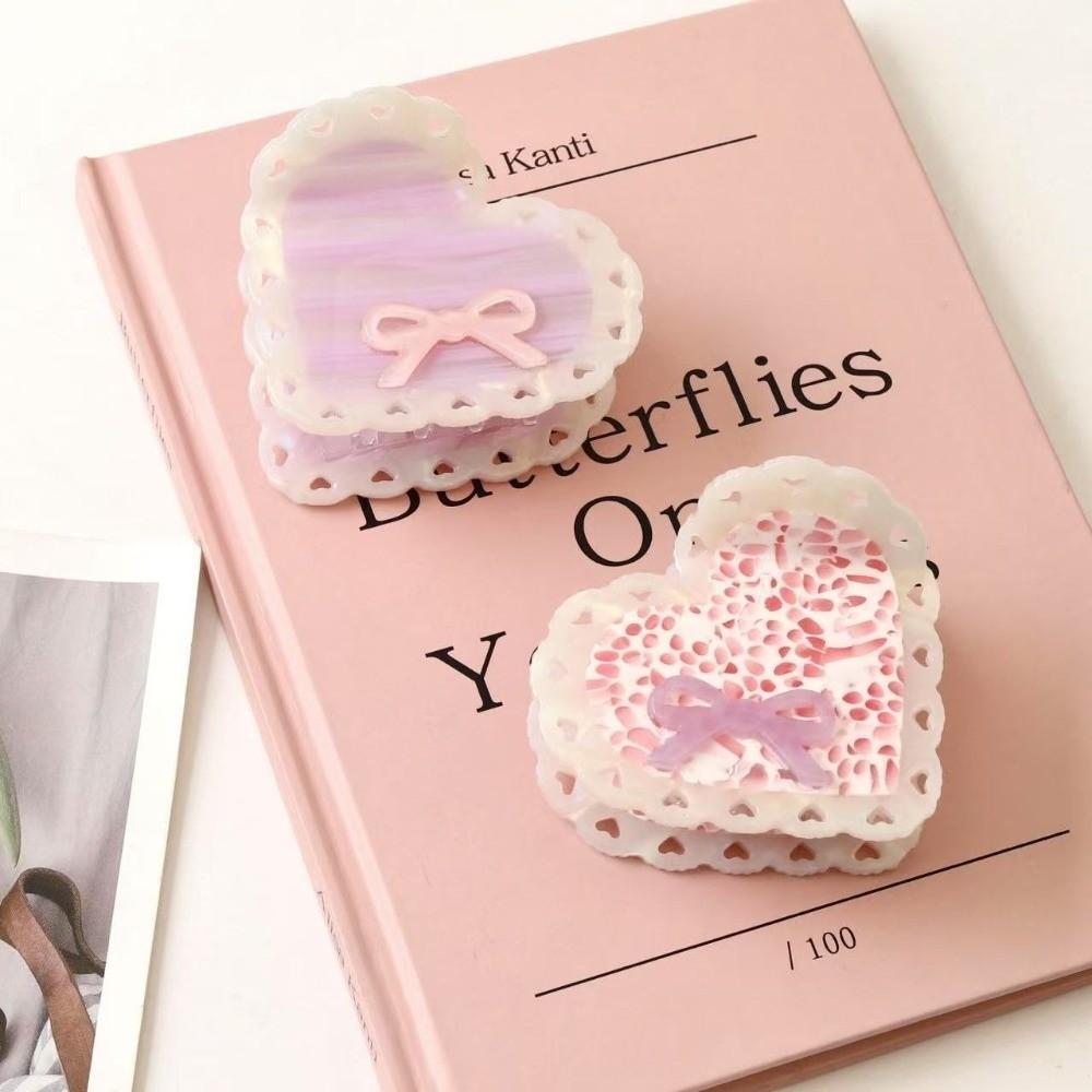 Korean Style Heart Shark Clip Stripe Bow Hair Claw Fashion Acetic Acid Hair Claw  Women