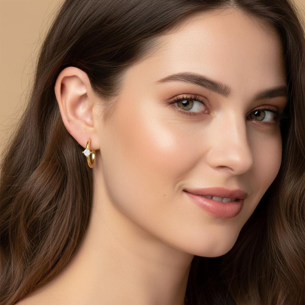 Solitaire Huggie Hoop Örhängen - 925 Sterling Silver Förgyllda