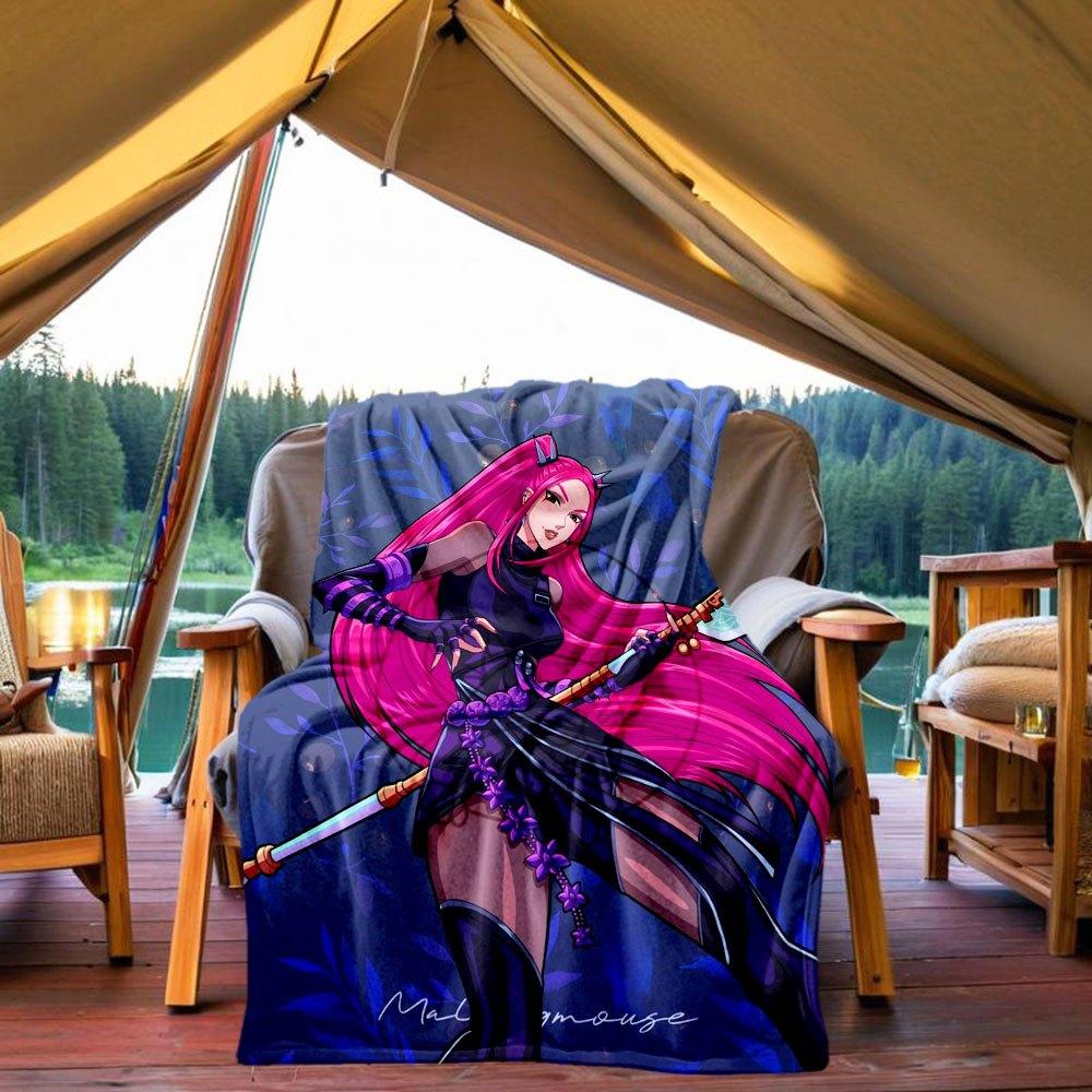 

Fantasy Warrior with Pink Hair and Sword Art Print Blanket Lightweight Flannel Throw Blanket for Sofa, Bed, Travel, Camping, Livingroom, Of 130x150cm