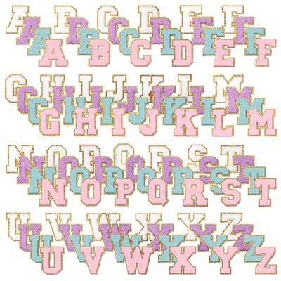 Set Completo di 4 Colori di Adesivi Ricamati a Punto Croce con Lettere Inglesi da 6 cm, Patch Ricamato per Asciugamano, Etichetta Ricamata per Computer, Timbro Floreale, Ricamo da Stirare