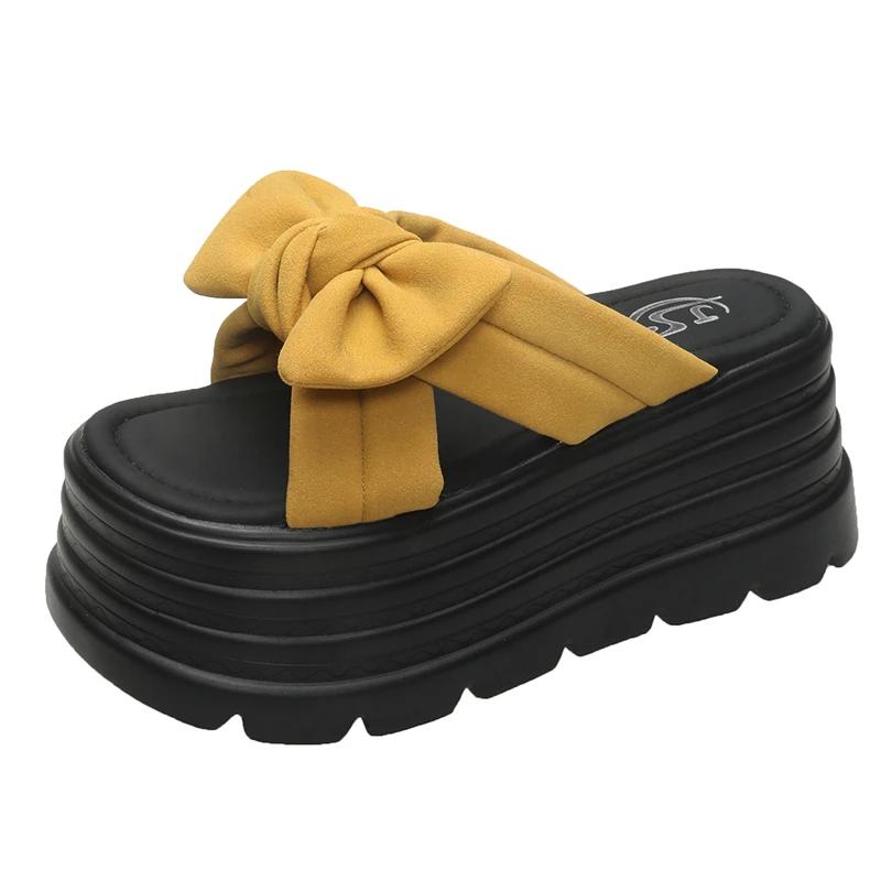 Fashion 8CM High Platform Sandals Women Summer Breathable High Heels Ladies Sneakers Wedges Chunky Butterfly-knot Slippers Sandals Mujer