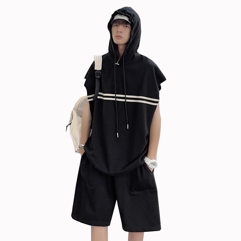 Men's Trendy Summer Hooded Sleeveless Tank and Shorts Set - Casual Two-Piece Sportswear