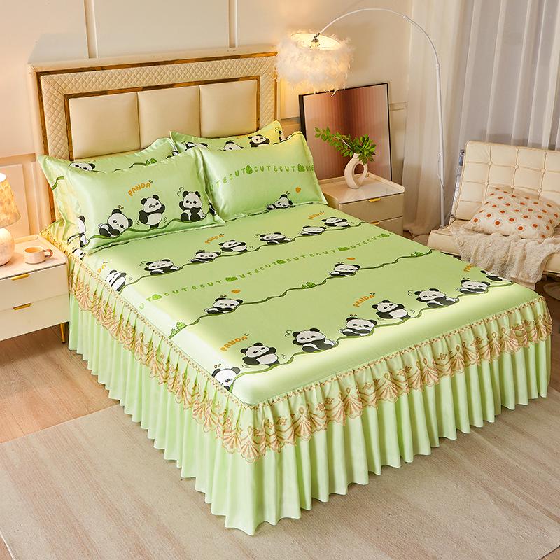 Ice Silk Lace Bed Skirt & Cool Mat Set - Breathable Rattan Design