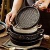 Double Ear Horizontal Texture Disc Ceramic Flat Plate Baking Plate Barbecue Plate Steak Plates Molecular Cooking Retro Tableware
