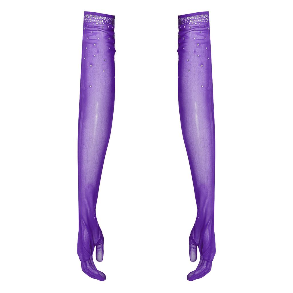 Dámské Jedna Pár Síťované Taneční Rukavice Třpytivé Kamínky Pět Prstů Plná Délka Rukavice Výkonnostní Doplněk