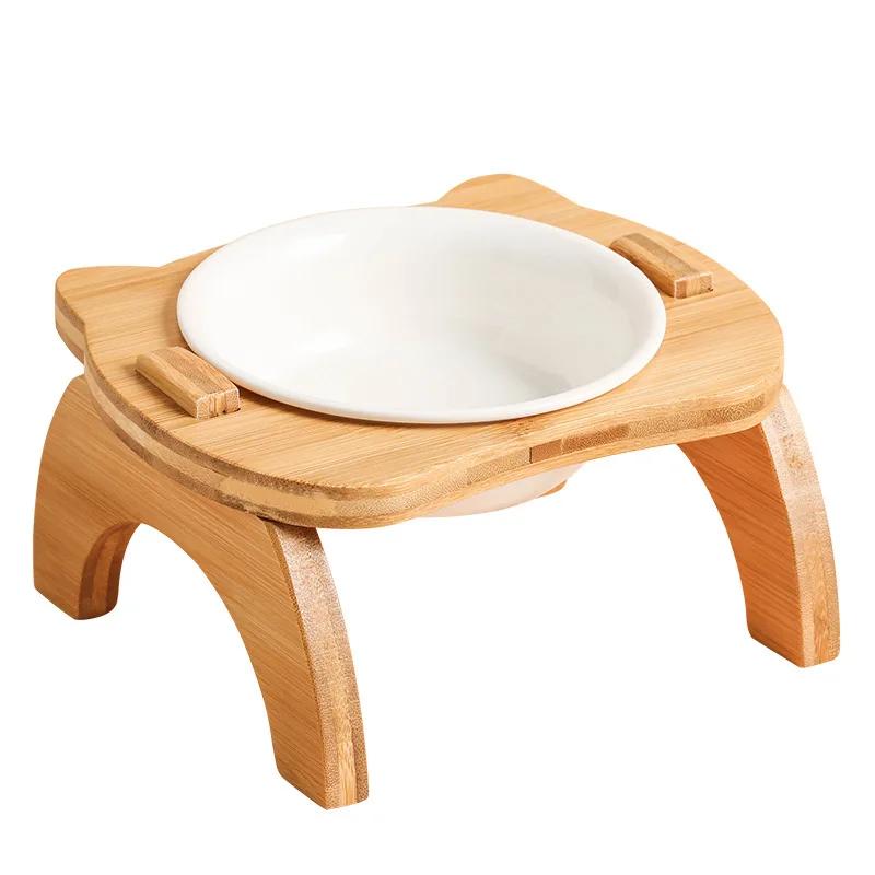 Elevated Bamboo Food Bowl Pet Bowl Cat and Dog Supplies Leak Proof Pet Food Bowl and Feeder for Small Dogs Cats Cat Food Bowl