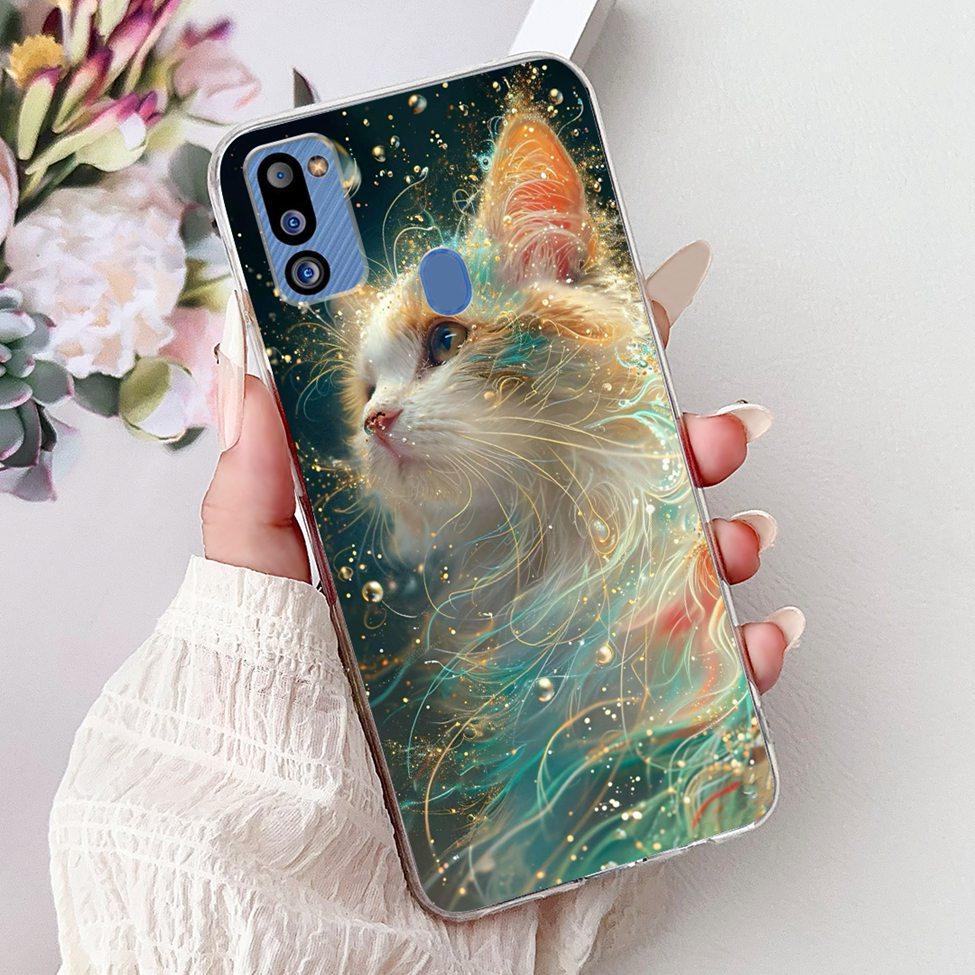For Samsung M21 2021 Case Clear Fashion Cute Cat Cool Luxury Painted Soft Funda For Samsung Galaxy M21 2021 Back Cover SM-M215G