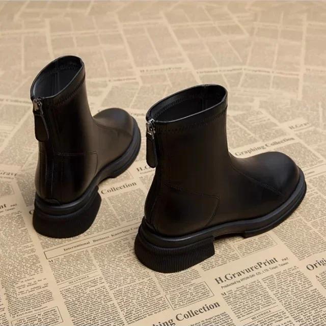 Autumn and Winter New Black Thick Soled Women's Ankle Boots Fashion Soft Leather Shoes Thick Heel Women's Short Boots