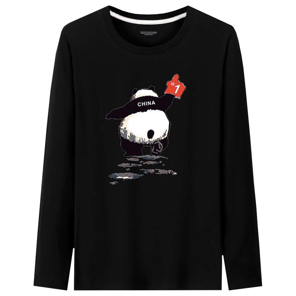 BUZZxSELECTION Long Sleeve with Panda Animal Print 01 Men's T-Shirt (TSL038, Black, 3XL)