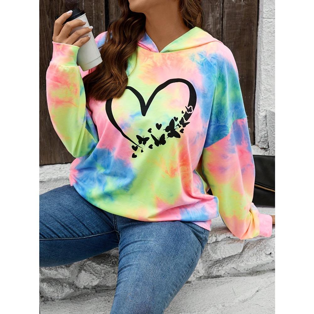 

Женская удобная толстовка с капюшоном, повседневными длинными рукавами и принтом в форме сердца 6XL