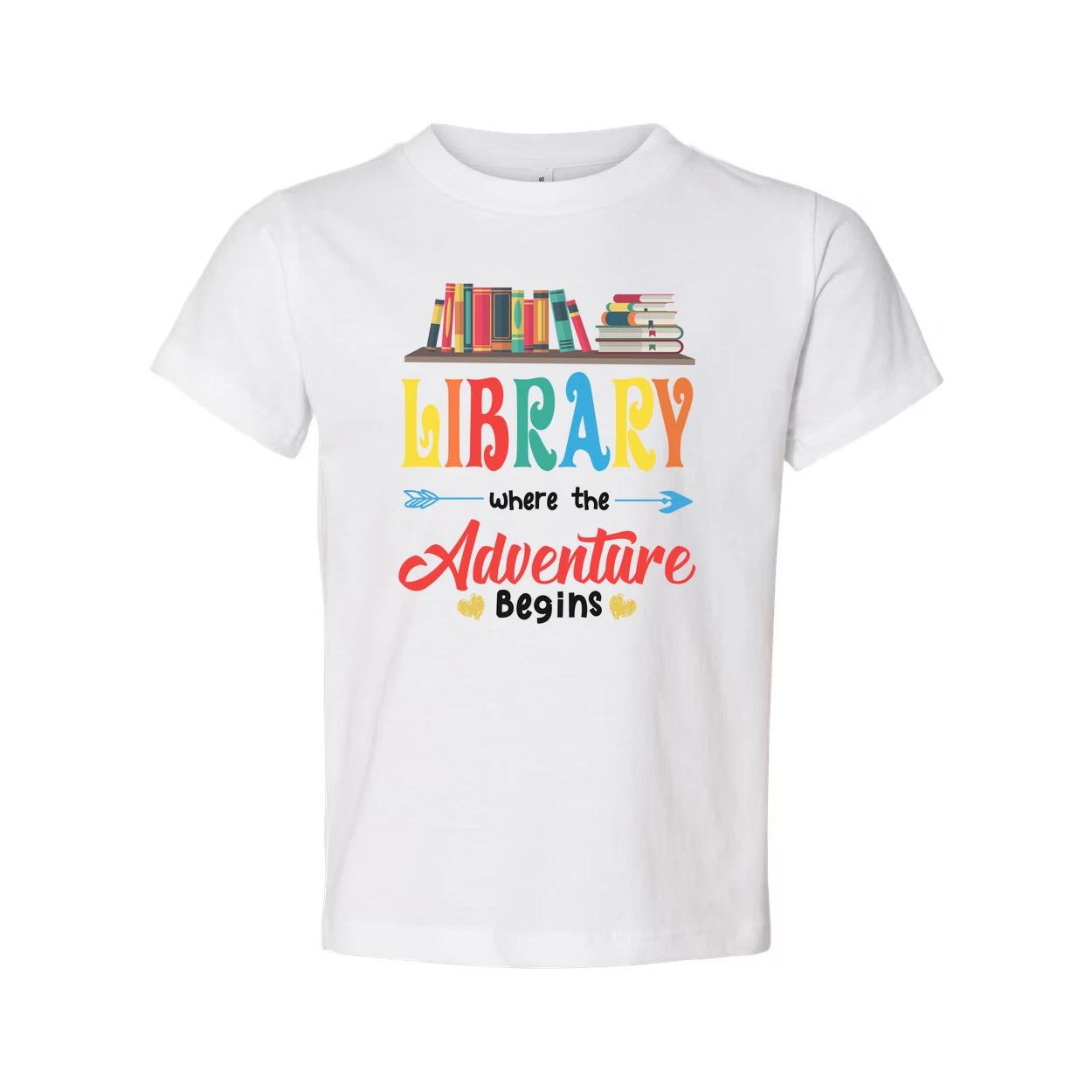 

Library Adventure Begins Graphic Tee For Book Lovers Unisex Short Sleeve Shirt W S