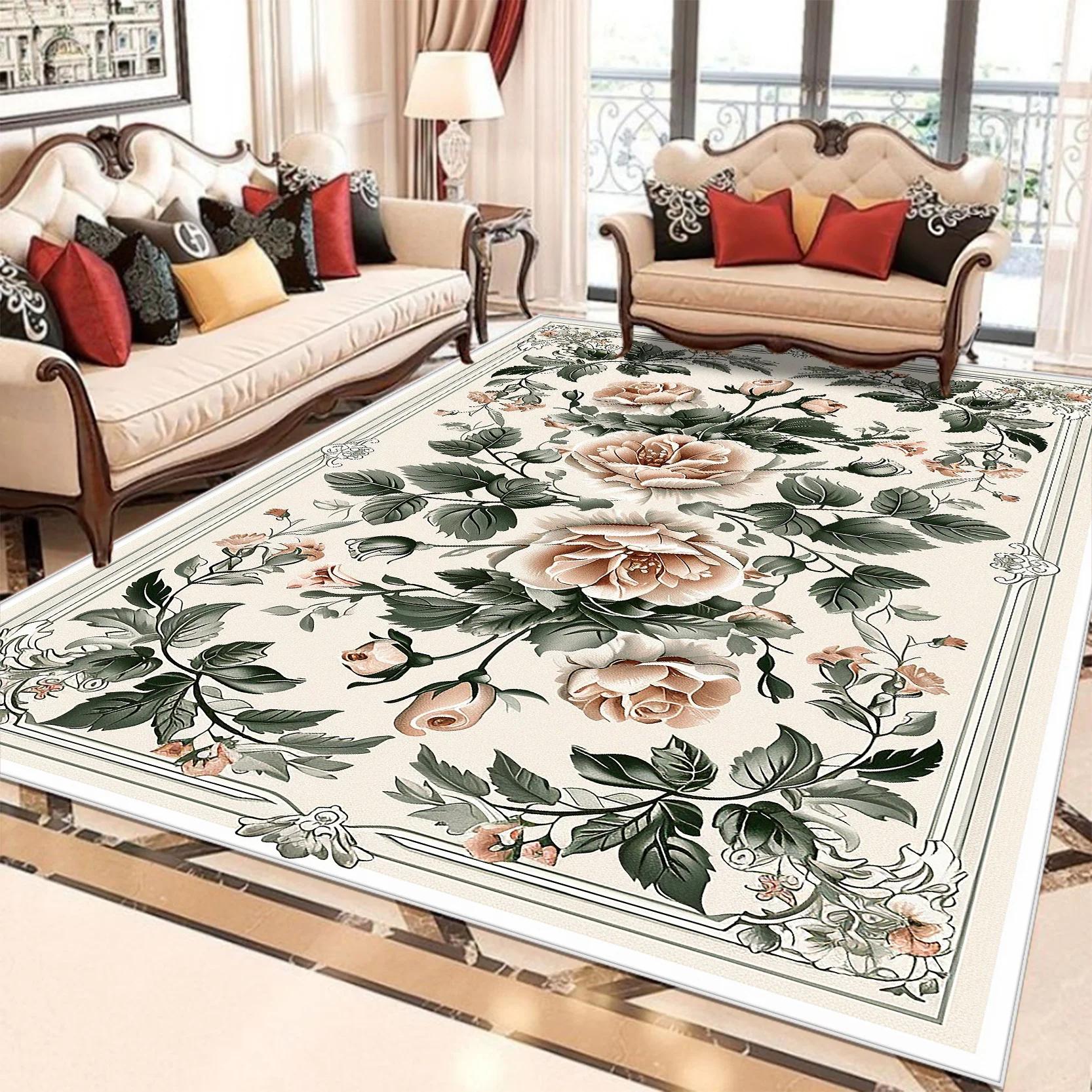 

VIKAMA European Style Flower Carpets for Living Room Retro Decoration Home Carpet Hall Sofa Area Floor Mat Room Decor Large Rug 40x60cm