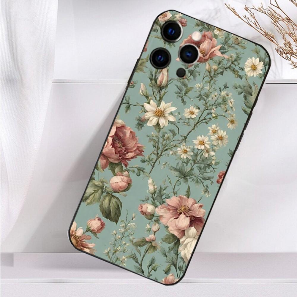 Painting Art Botanical Phone Case For iPhone 16,15,14,13,12,11 Plus,Pro Max,XS,X,XR,SE,Mini,8,7 Soft Silicone Black Cover