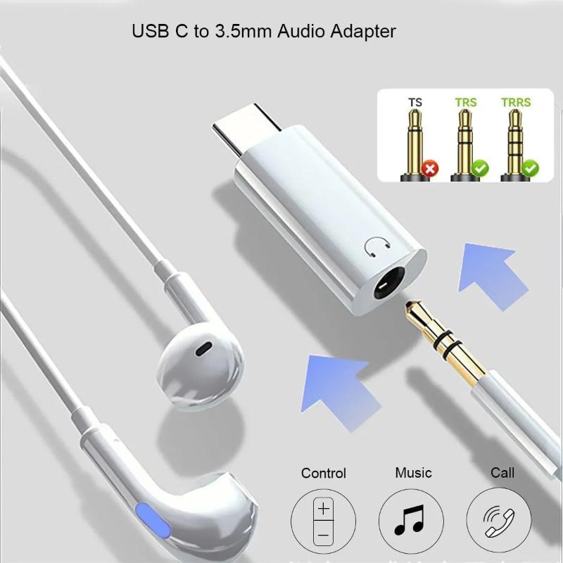 USB C to 3.5mm AUX Audio Adapter Plug and Play with Built-in Mic for Car Audio Wired Headphone Daily Use