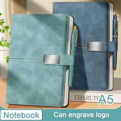 A5 Thickened Business Leather Buckle Notepad, Student Study Notebook, Work Meeting Record Book, Diary, 100 Sheets 200 Pages