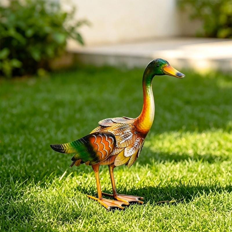 Realistic Duck Sculpture with Textured Plumage, Hand-Welded Metal Construction, Powder , and Hand-Colored Accents Across the Form