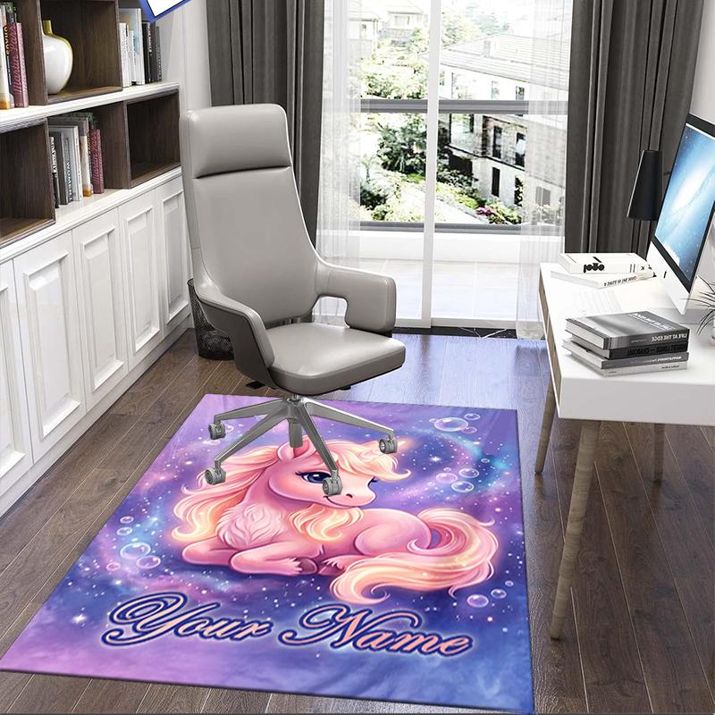 1PC Custom Name Magical Unicorn Fantasy Theme Floor Mat Ideal for Living Room, Game Rooms, Office, Bedroom,Floor Mat Playful Design