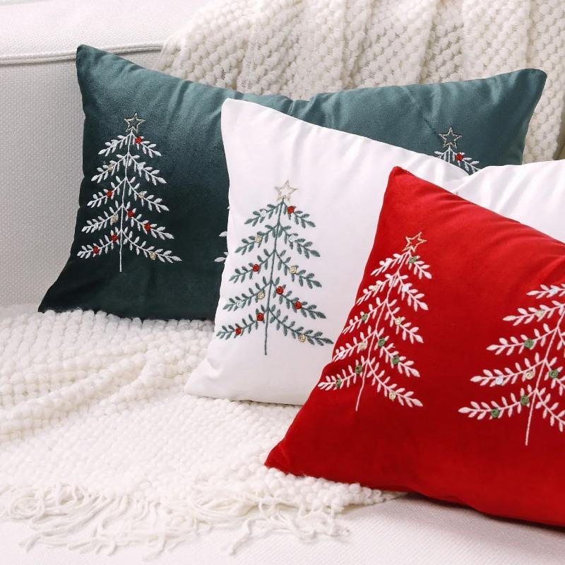 Christmas Tree Embroidery Pillowcase Merry Christmas Cushion Cover Sofa Headboard Waist Pillowcase Holiday Decoration
