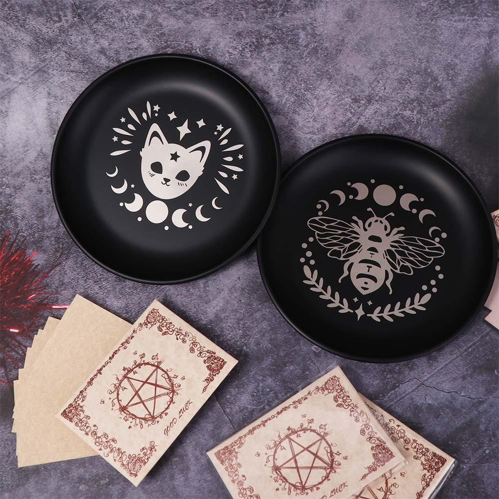 5.5 Inch Decorative Jewelry Dish Round Stainless Steel Crystal Stone Storage Tray Black Meditation Altar Tray Food
