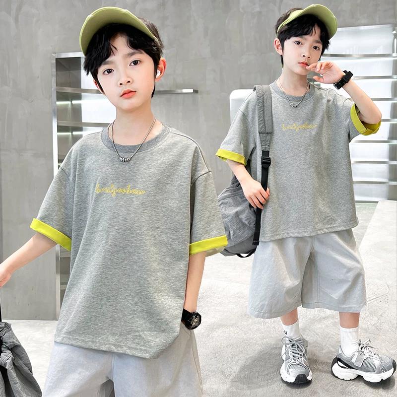 Boys Summer Short Sleeve Thin Breathable T-shirt Kids Stylish and Trendy O-neck Loose Letter Print Casual Sporty Tee