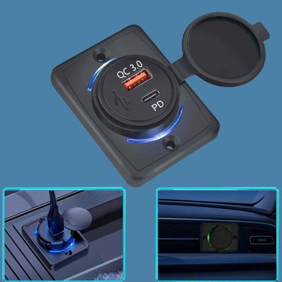 48W Car Charger with Dual PD Ports Wall Mount USB Charging Station for Phones Tablets Universal 12V-24V Fast Charging Car Adapter for Boat SUV ATV RV