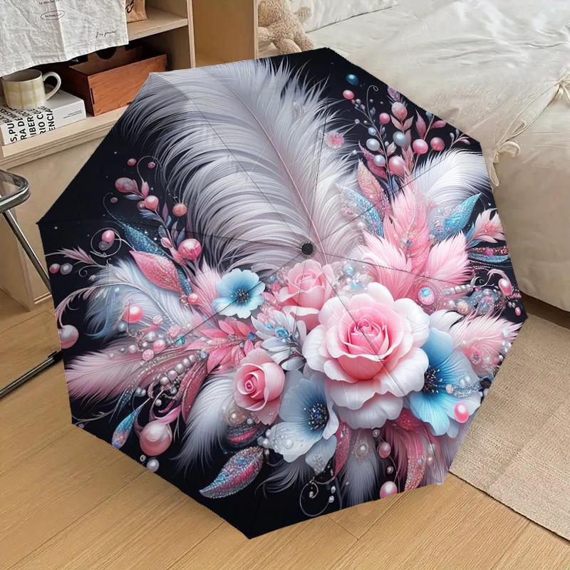 1pc Feather Floral Bouquet Umbrella with Plastic Handle,Suitable for All Seasons Home Travel Outdoor UmbrellaDD393