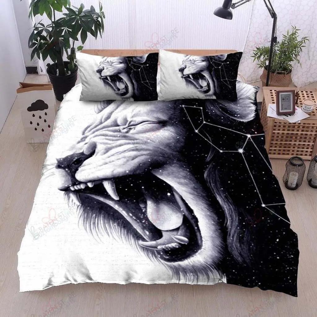 Galaxy Tiger Duvet Cover Set Blue Nebulas Stars Moon Bedding Sets Outer Space Wildlife Sky Starry King Comforter Cover Set