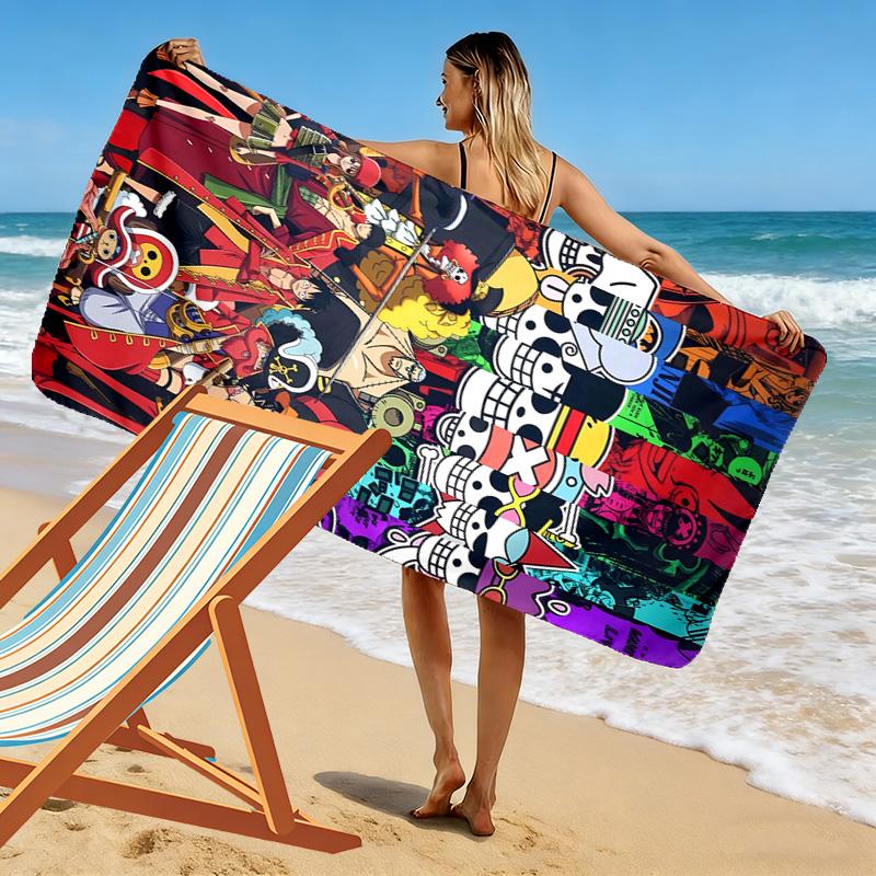 Pirate Anime Print Beach Towel, Large Soft Quick Dry Towel for Beach Camping Swimming